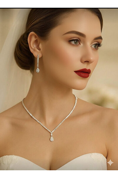 Renkada Gümüş Kaplama Mina Kolye, Küpe ve Bileklik Davet Dügün Nişan Abiye Oz...