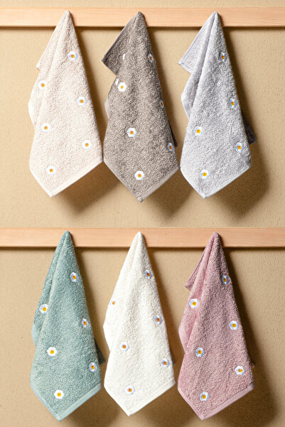 Bersay Lina 6'lı 30x50, %100 Pamuk Bambu, Nakışlı Mutfak & El Havlu Seti – Yumuşak, Emici ve Dayanıklı