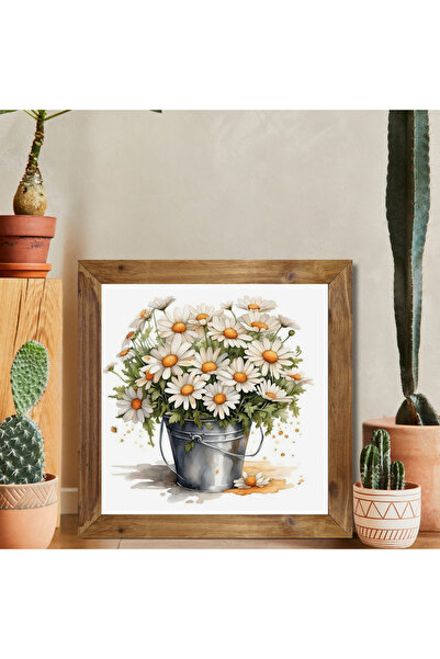 Tuba Decor Ahşap Çerçeveli Kare Tablo sepette papatya