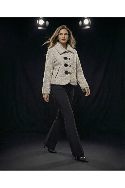 studio fashion 1988 Women's Stone Shepherd Buttoned Faux Fur Jacket