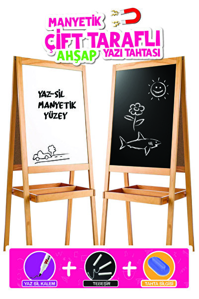 Saatistan Çocuklar İçin Ahşap Yazı Tahtası, Manyetik ve Çift Taraflı Oyun Alanı