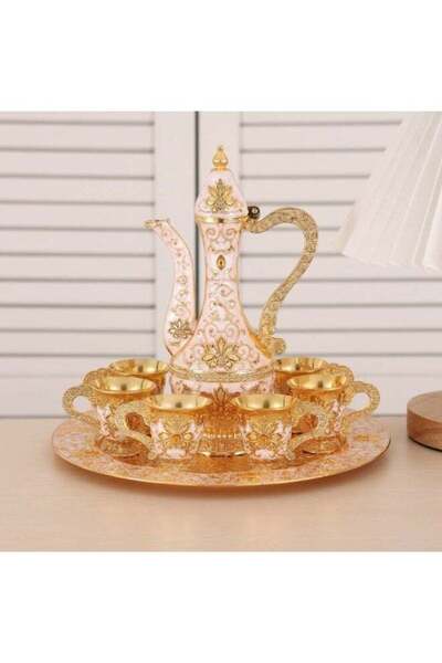 GENERİC 1 طقم قهوة تركي عتيق مع إبريق شاي، طقم تقديم شاي، ديكور منزلي، طقم من 8 قطع