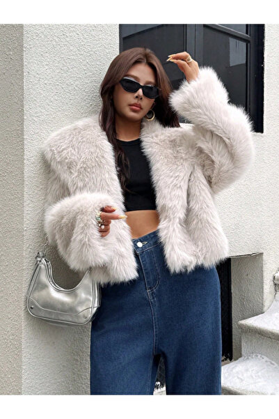 Arfami Women's Premium Faux Fur Lined Soft Furry Jacket / Coat