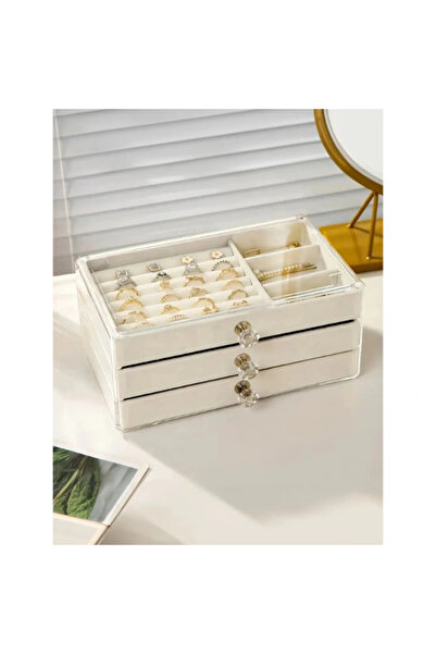 Epilons منظم مجوهرات من 3 طبقات مع أدراج، صندوق مجوهرات شفاف مع مقابض كريستال...