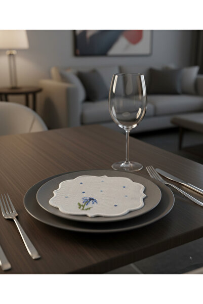 Talinhandmade Kaneviçe İşlemeli Sunum Peçetesi (15×15 cm) – Doğal Lif İğne İp...