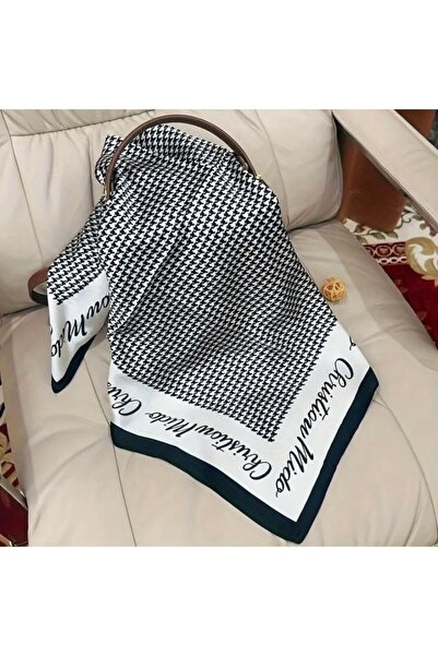 Accessories Hei Black and White Patterned Stylish Silk-Look Women's Accessory Scarf Foulard