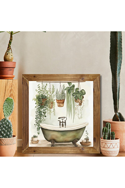 Tuba Decor Ahşap Çerçeveli Kare Tablo banyo dekor