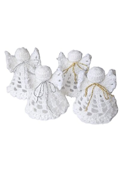 OEM Set of 4 Crocheted 3D White Angels, 9 cm, Handmade Christmas Decorations
