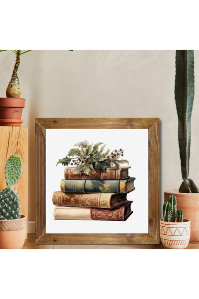 Tuba Decor Tablou pătrat cu rama din lemn carte și flori