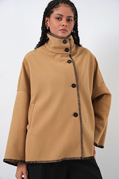 Hiccup Bdart Mock Neck Shepherd Stitch Detailed Jacket