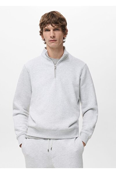 MANGO Man Fermuarlı regular kesim pamuklu sweatshirt