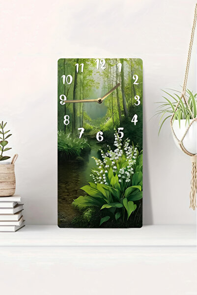 kutuTR ساعة طاولة MDF مطبوعة بالأشعة فوق البنفسجية ثنائية الأبعاد مع مظهر ثلاثي الأبعاد - نمط طريق الغابة وزهرة اللؤلؤ - 20 × 40 سم-DTS217