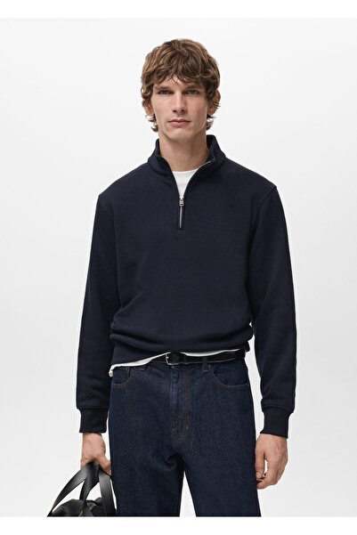 MANGO Man Fermuarlı regular kesim pamuklu sweatshirt