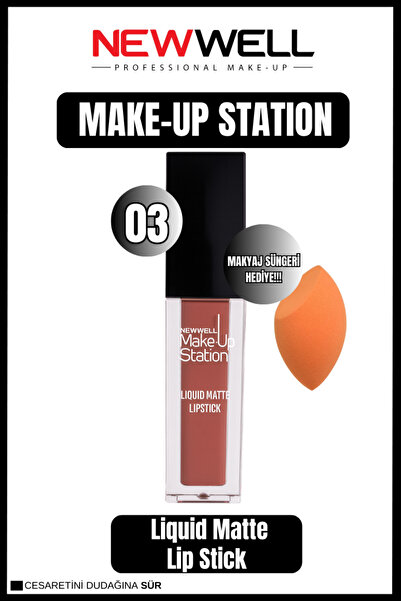 New Well Newwell Make-up Station Matte Lıpstick 03 & Makyaj Süngeri Hediye