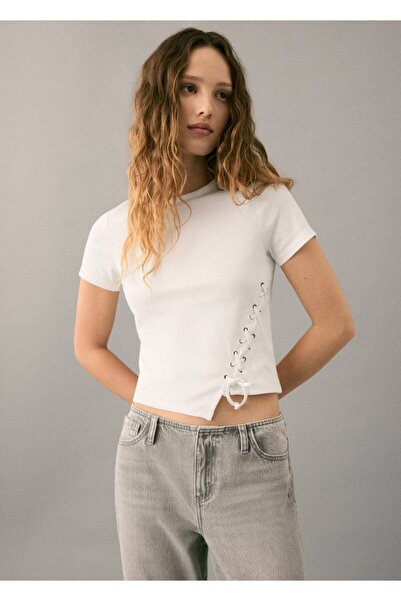 Mango Teen Örgü desenli ip detaylı tişört