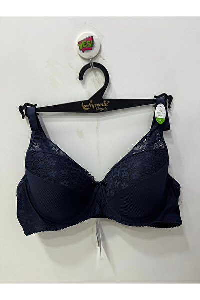 NERGIZ Women's Lace Detailed Underwire Striped Shaping / Sculpting Navy Blue Bra