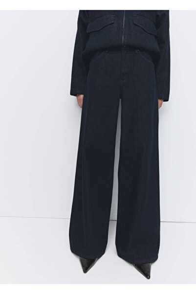 MANGO Woman Yüksek bel wideleg rinse wash jean