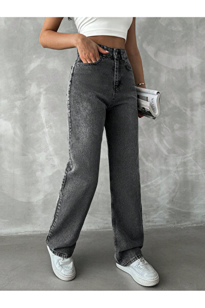 By Caspita Fashion Lenithra Γυναικείο τζιν με ψηλόμεσο κορδόνι, καπνιστό, πλυ...