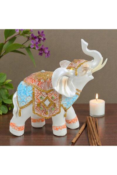 e-life shop Lüks Ayna & Nakış İşlemeli Feng Shui Şans Getiren Fil Heykeli Dek...