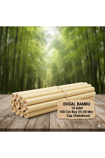 TROPİKYUM DOĞAL BAMBU 10 Adet 100 Cm Boy 25-30 Mm Çap (Kabuksuz)