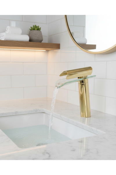 EMFA AKSESUAR Gold Lavabo Bataryası - Cam Oluklu Altın Lavabo Bataryası