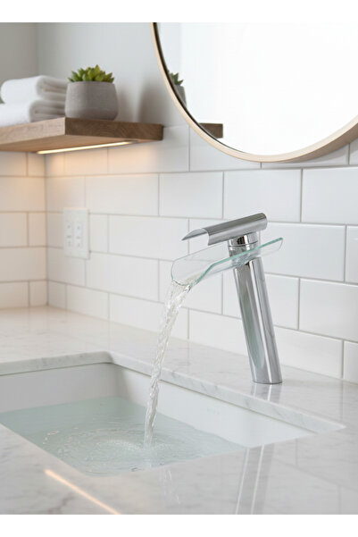 EMFA AKSESUAR Modern Krom Lavabo Bataryası - Cam Oluklu Krom Lavabo Bataryası