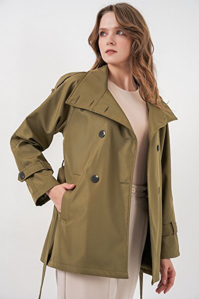 Hiccup Bdart Regular Fit Mock Neck Button Trench Coat