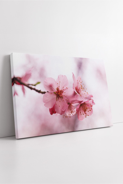 KOSS Dijital Pink Flower Branches Canvas Painting Minimal Elegant Spring Themed Modern Wall Decor on Pastel Background