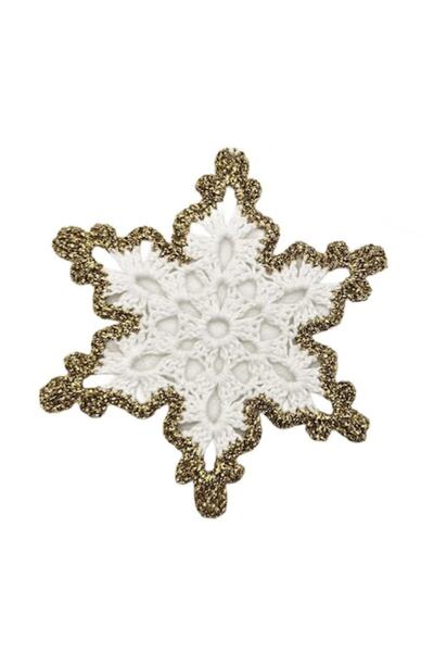 OEM Set of 4 handmade crocheted Christmas star ornaments, white with gold edge, 12 cm