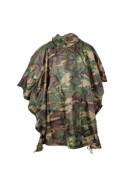 MFH Poncho Woodland Rip Stop - Pelerină Tactică Impermeabilă 4 în 1 (Cort, Adăpost, Sac de Urgență)
