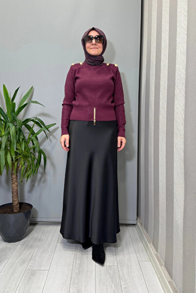 Ghisa Shoulder Pad Zipper Detailed Sweater Claret Red 26Kobtnk4863