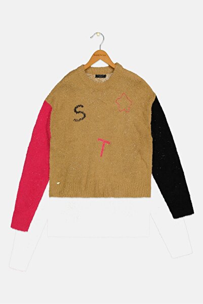 Overkids كنزة صوفية بأكمام طويلة مطرزة برقبة دائرية للأطفال البنات، متعددة ال...