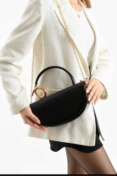 ÖZÜM TAKI Geantă de mână și de umăr din piele pentru femei, neagră