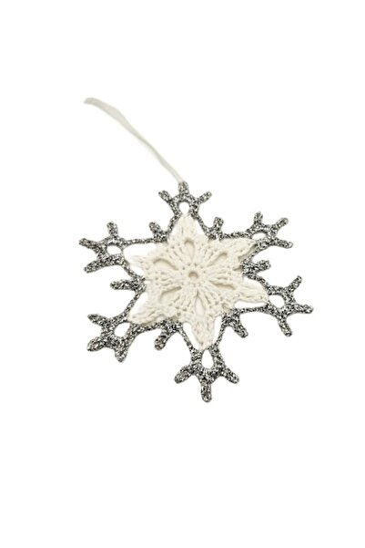 OEM Set of 4 handmade crocheted Christmas snowflake ornaments, white with sil...