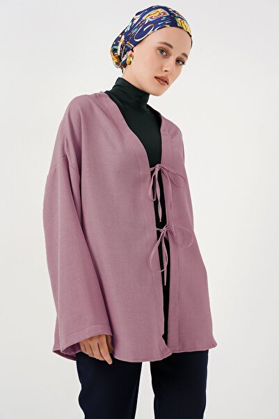 Hiccup Bdart Linen Blend Long Sleeve Front Lace-Up Kimono