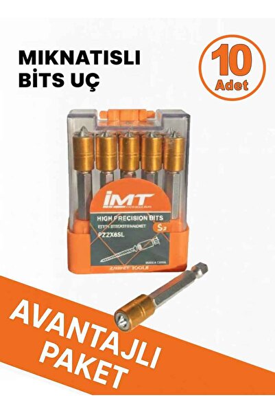 İMT AKSESUAR Mıknatıslı Bits Uç 10 Adet PH2 65 mm Yıldız Vida Tutucu Sökme Yı...