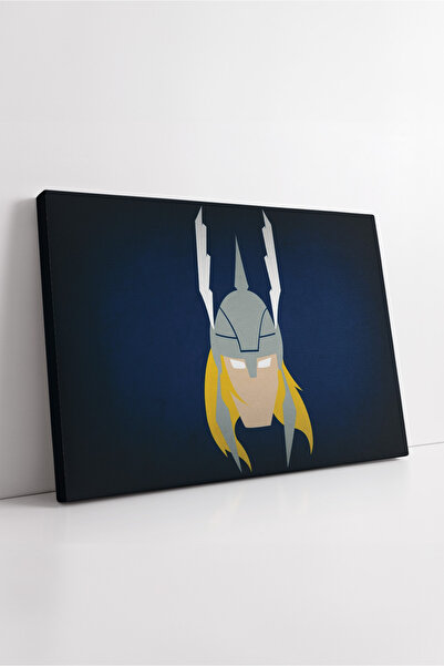 KOSS Dijital Siluetă minimalistă Thor Marvel, designul zeului ciocanului, fundal albastru închis, pictură pe pânză pentru cameră pentru adolescenți