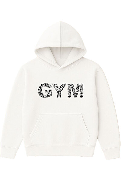 VSRN Hanorac cu glugă alb, supradimensionat, cu imprimeu Gym Movement Design
