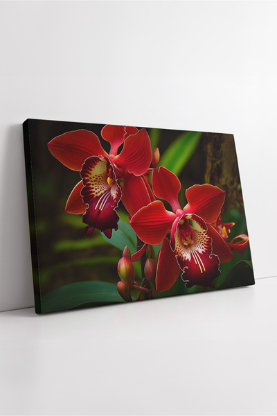 KOSS Dijital Pictură decorativă pe pânză cu aspect natural modern, cu flori de orhidee roșie în tonuri bogate de culoare