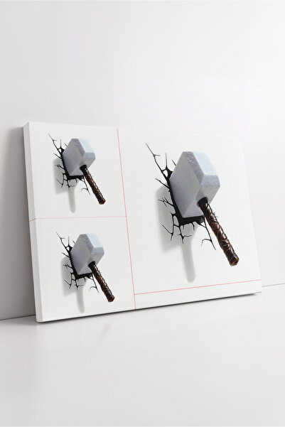 KOSS Dijital Thor Mjolnir Hammer 3D Broken Wall Effect Marvel Themed Children's Room Decorative Canvas Painting
