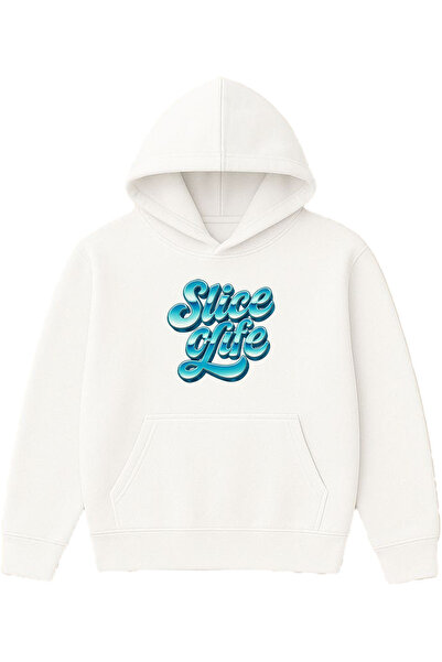 VSRN سويت شيرت سلايس كلويف ديزاين مطبوع قصة فضفاضة أبيض بغطاء رأس