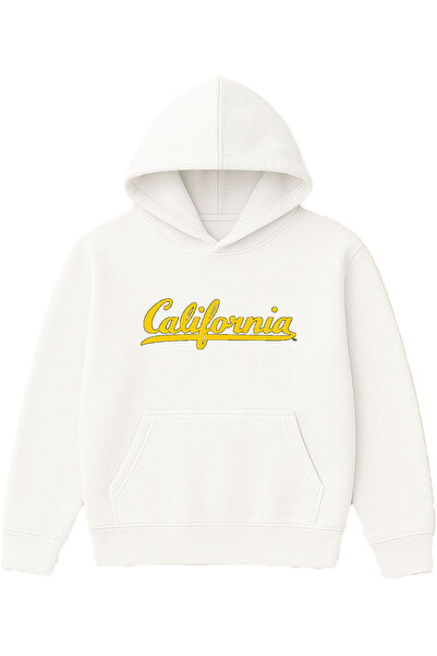 VSRN سترة صفراء بتصميم كاليفورنيا مطبوع قصة فضفاضة باللون الأبيض بغطاء رأس