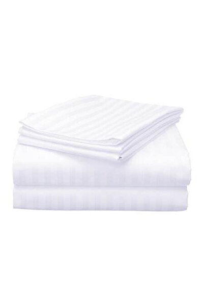 RALEX PUCIOASA Damask Polycotton Double Bed Sheet, 220 x 230 cm, White (1 cm Stripe)