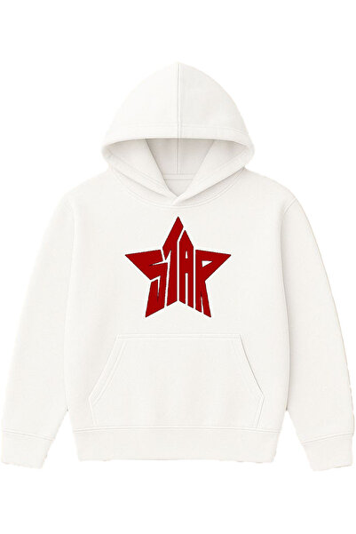 VSRN Hanorac alb supradimensionat cu glugă, cu imprimeu Red Star Design