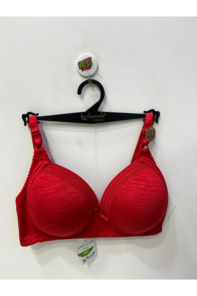 NERGIZ Women's Underwire-Free Cotton Shaping / Sculpting Striped Detail Red Bra