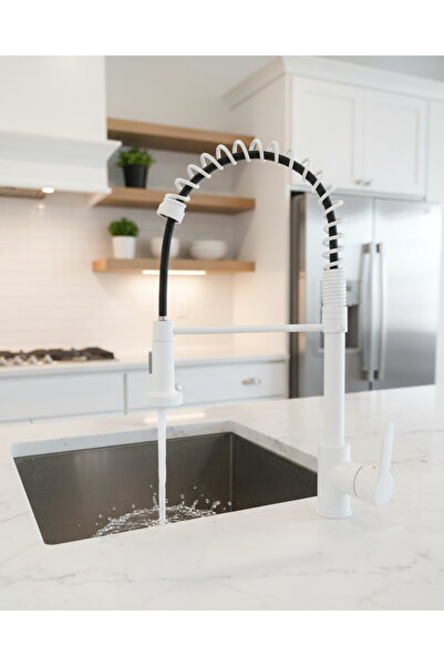 EMFA AKSESUAR خلاط مطبخ صناعي أبيض - خلاط حوض أبيض - خلاط مطبخ أبيض