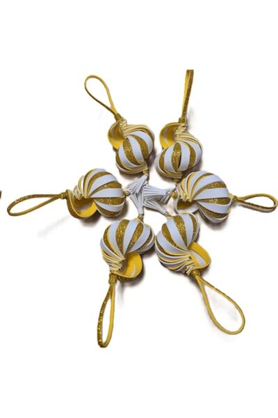 OEM Set of 6 spiral baubles, 14 cm, handmade, gold with white