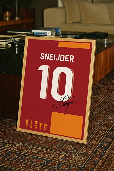 Base Concept Wesley Sneijder 10 Numara Sarı Kırmızı İmzalı Poster Tablo (Çerç...