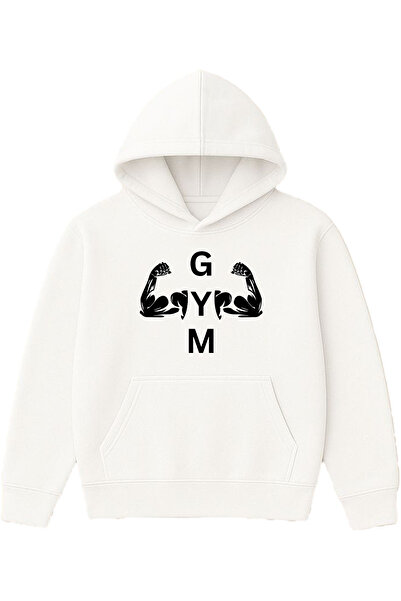 VSRN سترة رياضية بتصميم كاسلي جيم مطبوع قصة فضفاضة باللون الأبيض بغطاء رأس