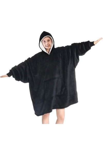 TrendyLux Blanket with sleeves & hood – sweatshirt type, plush, unisex, ideal for winter / relaxation
